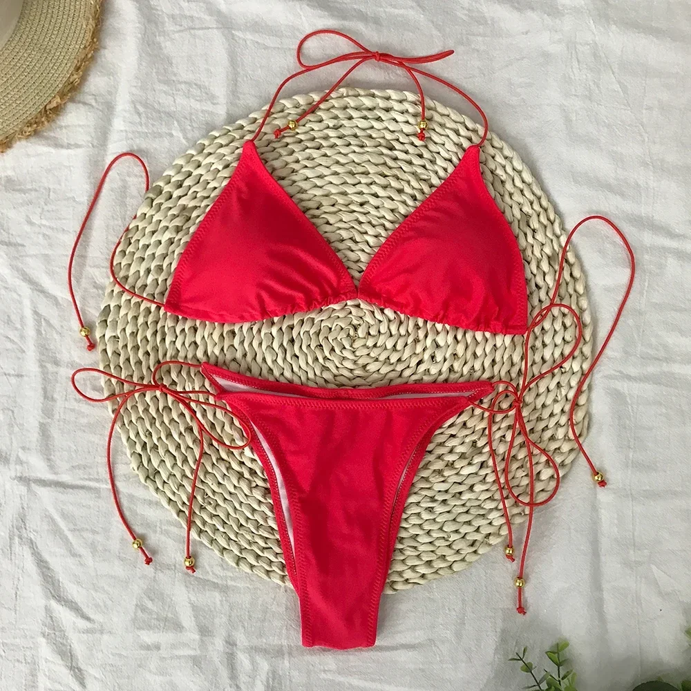 Badedragt kvinder strandtøj badetøj ensfarvet mini bikini sæt mikro bikini sexet badedragt kvindelig brasiliansk biquini badetøj: L / Sort