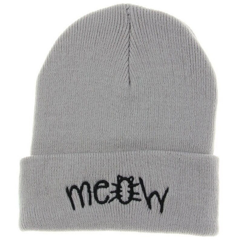 1pc Winter Autumn Hat Wool Cap Boys Beanie Winter Knit Skull Hat Girls Boys Meow Letter Children Kids Hat Cap: Gray A