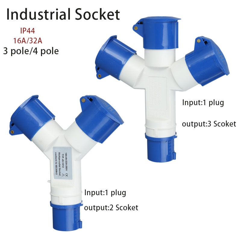 Industrikontakt och uttag 16a 32a 3 polig 4 pol  ip44 ingång 1 kontaktutgång 2 uttag 3 uttag vattentät 220v 380v 415v