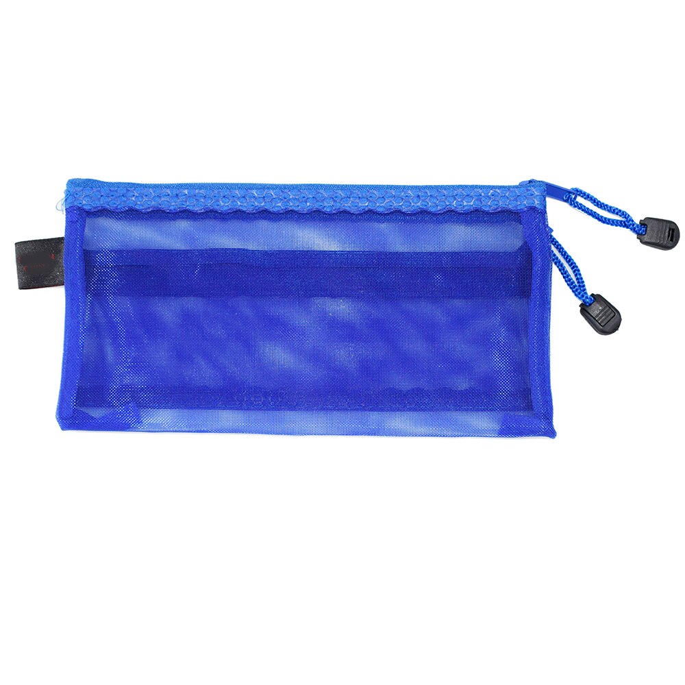 Studerende  a6 lærred lynlås dokumentlommer dobbelt lag mesh zip fil poser opbevaring blyant organizer pen brevpapirholder: Dyb blå