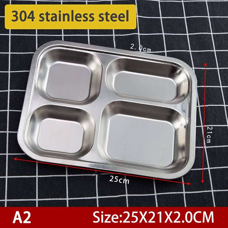 1Pc dauerhaft Edelstahl Tabletts Unterteilt Erzähler Mittagessen Container Schnelle Tablett Mahlzeit Tablett: A2
