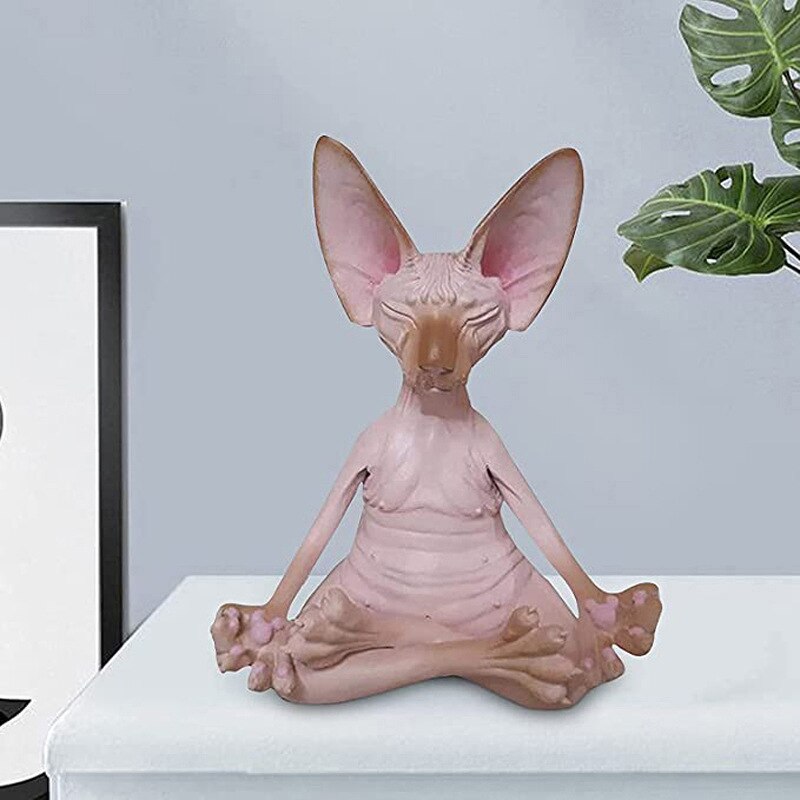 1Pc Grillige Zwarte Boeddha Sphynx Kat Beeldje Meditatie Yoga Collectible Gelukkig Kat Huis Tuin Decor Tuin Ornament Sculptuur: NO.9