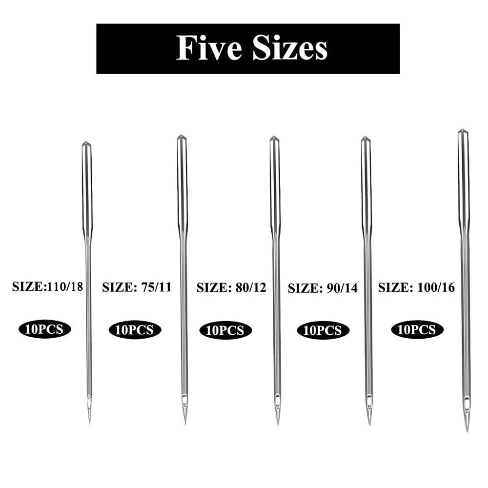 Agujas para máquinas de coser de punto de bola plateadas, 10 Uds., 75/11 80/12 90/14 100/16 110/18, Jeans y agujas de costura de acero General para el hogar