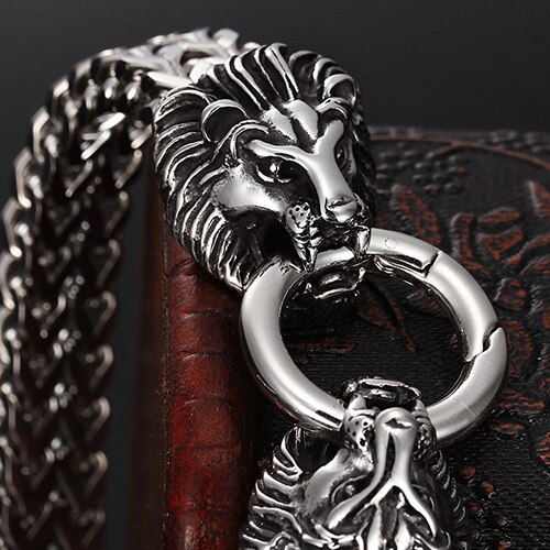 Polished Stainless Steel Bracelet For Men Heavy Wolf Head Mens Bracelets Hip-Hop Skull Lion Head Jewelry AccessoryMan: Lion Head Style