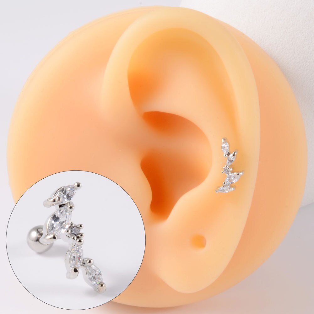 1 pz acciaio inossidabile Cz orecchio Tragus cartilagine orecchini cristallo trasparente fiore lobo elica orecchino bilanciere piercing gioielli per il corpo 20G: Oro-colore