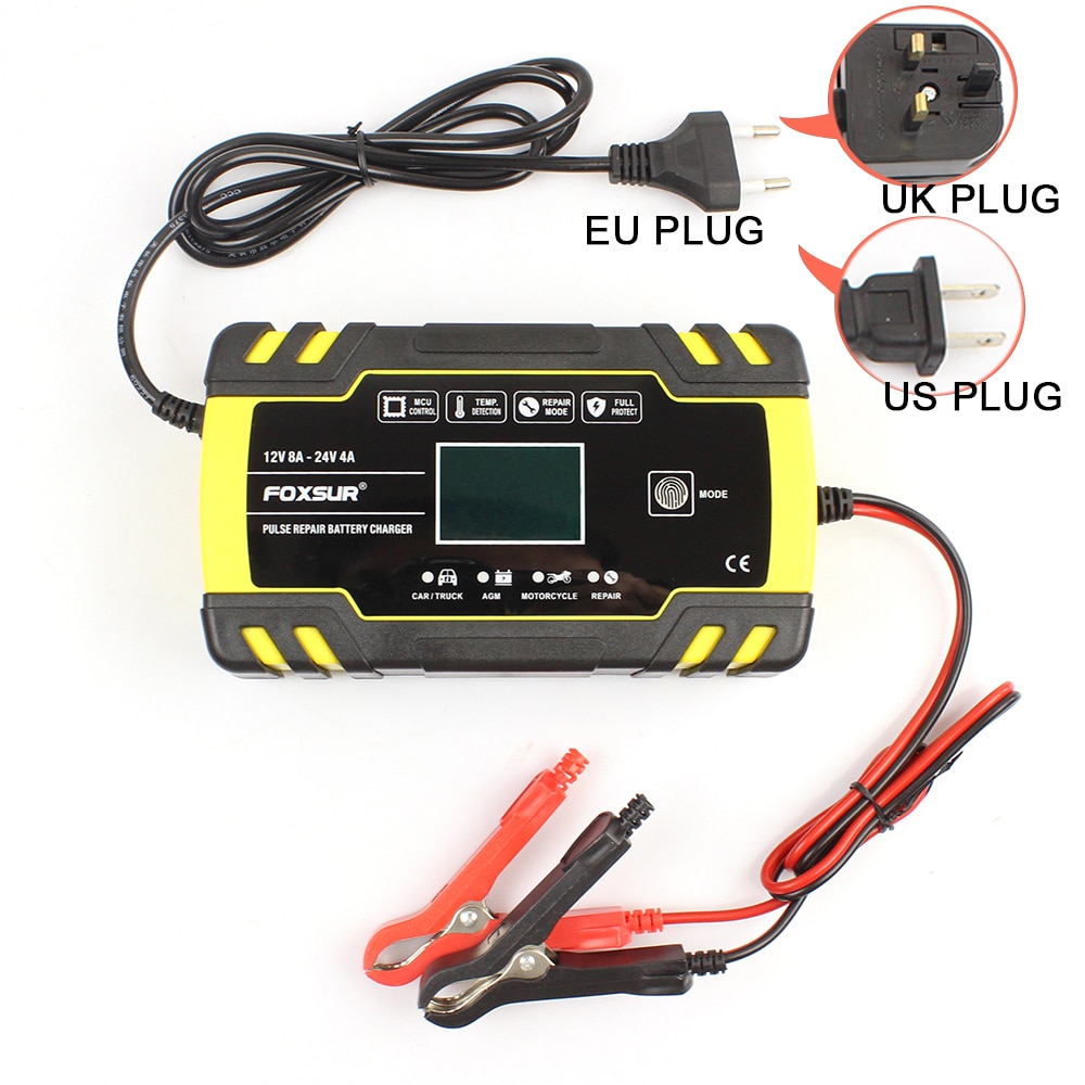 Car Battery Charging Units Jump Starter Wire Automatic Car Battery Charger 100V-240V To 12V-8A/24V-4A Car Charger HD LCD Display