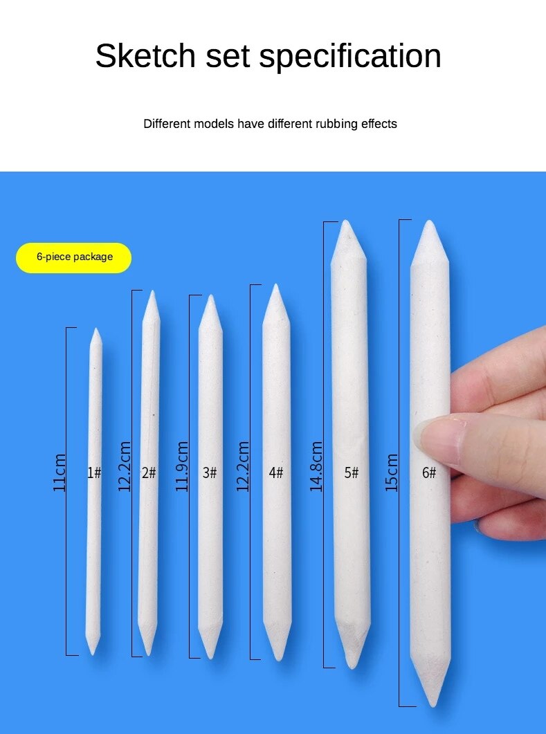 6pcs/set Blending Smudge Stump Stick Tortillon Sketch Art White Drawing Charcoal Sketcking Tool Rice Paper Pen artist Supplies