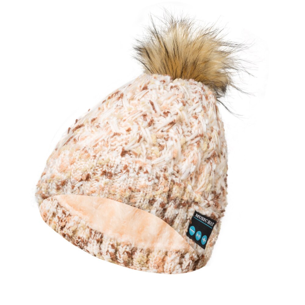 Bluetooth-Compatibel 4.2 Beanie Hoed Pom Pom Winter Knit Muziek Hoed Cap Draadloze Hoofdtelefoon Hoed Verjaardag Kerstcadeaus: Beige