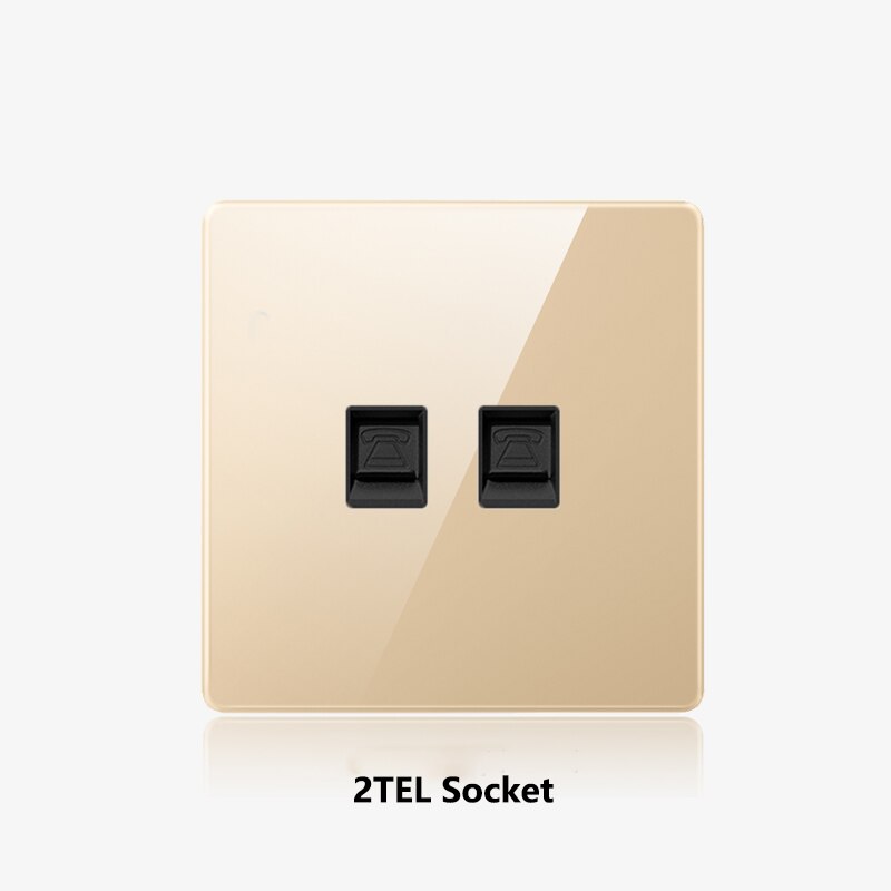Atlectric wall socket netværk telefon lnterface flammehæmmende guld glaspanel cat 5 rj45 internet stikkontakt dual socket 86mm*86mm: 2p