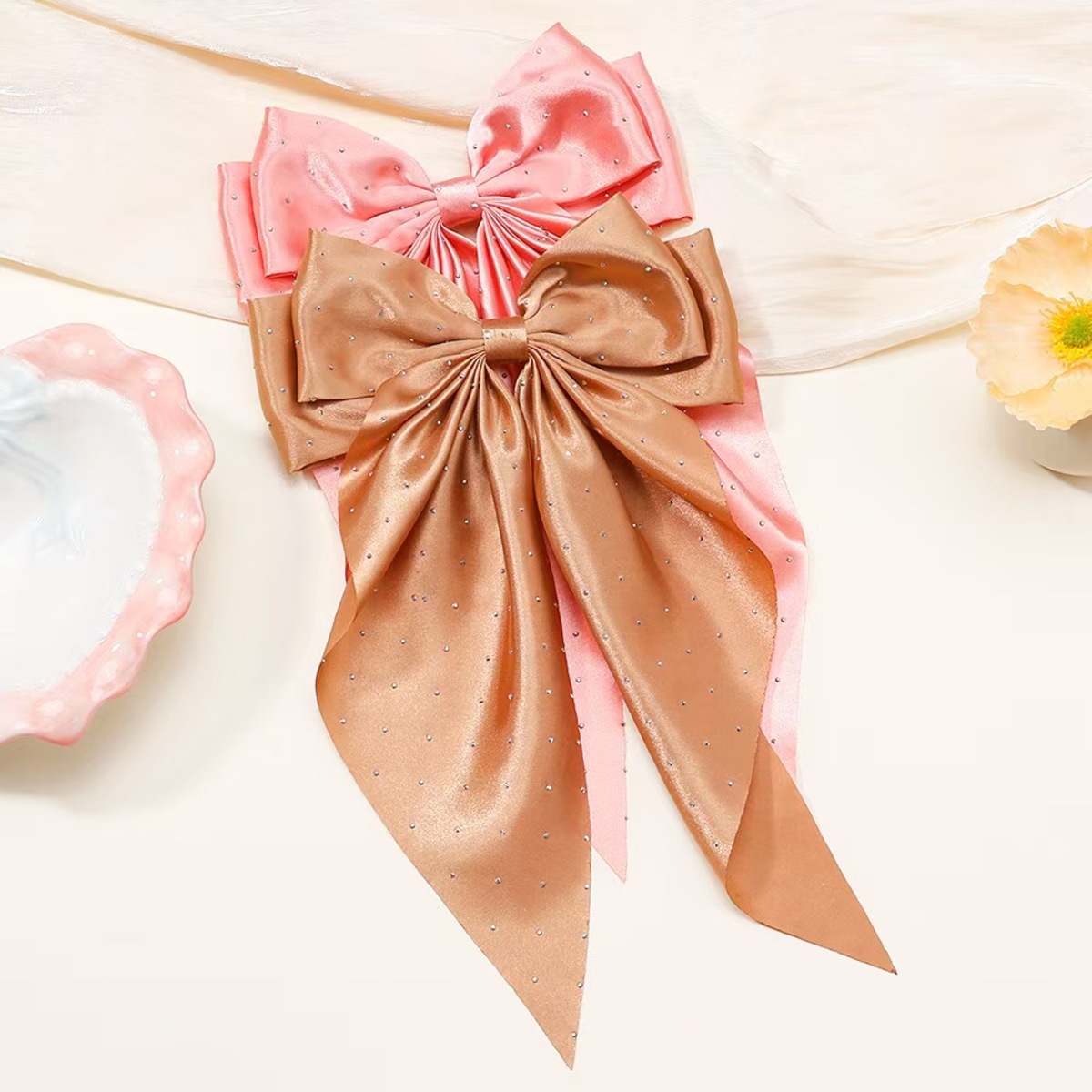 Horquilla con lazo para niña, pasador de cinta de gasa, accesorios para el cabello a la , tocado con Clip de primavera para mujer con lazo en la espalda