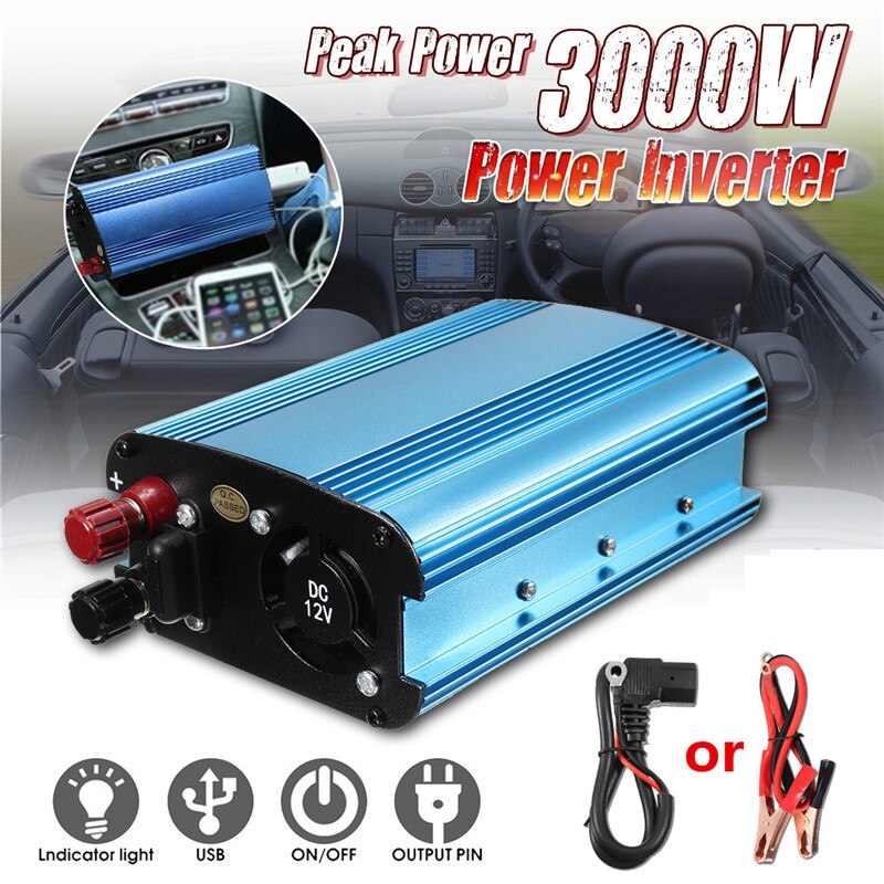 Auto-omvormer 3000w dc 12/24/48/60v to 220v zonne-energieomvormers voor roadtrips, vakanties, buitenactiviteiten, auto's en vrachtwagens