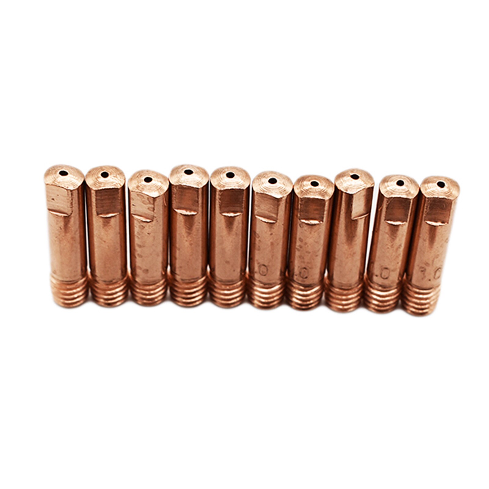 Boquilla de soldadura MIG de 15AK de cobre rojo, punta de soplete de soldadura M6 0,6/0,8/1,0/1,2mm, 10 unidades/juego, herramienta de soldadura de boquilla de Gas de Punta de contacto
