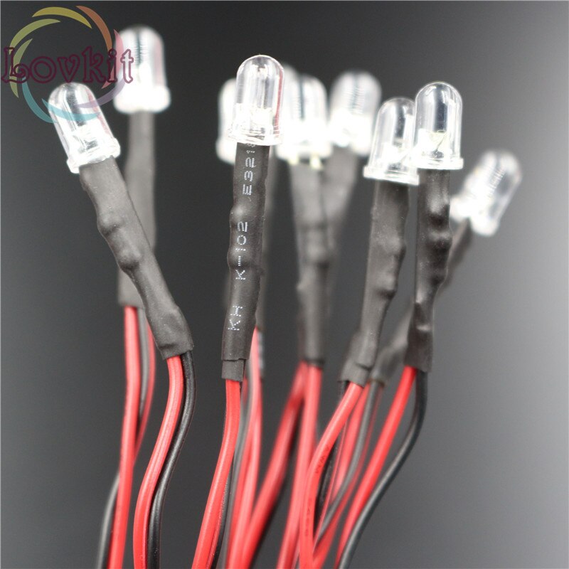 50pcs 5MM Round Top 12v Pre-Wired Resistor White LED 12V DC 20cm Emitting Diode DIY For car Lamp Retail