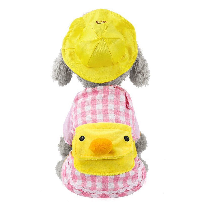 Lovely Dog Shirt For Small Dogs With Hat Summer Plaid Dog Clothes Chihuahua Dog Shirts Costume Duck Pet Clothes Cat Blouse