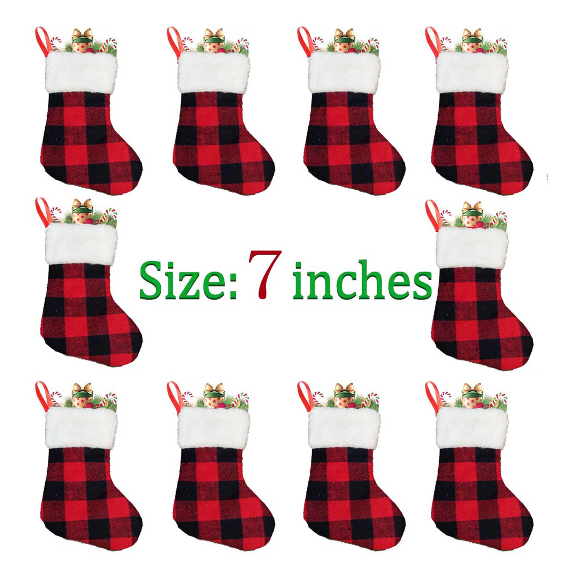 1Pcs Kerst Sokken, Leuke Plaid Kous Snoepzak Kerst Decoraties Voor Huis Kantoor, Zwart Rood Home Decor