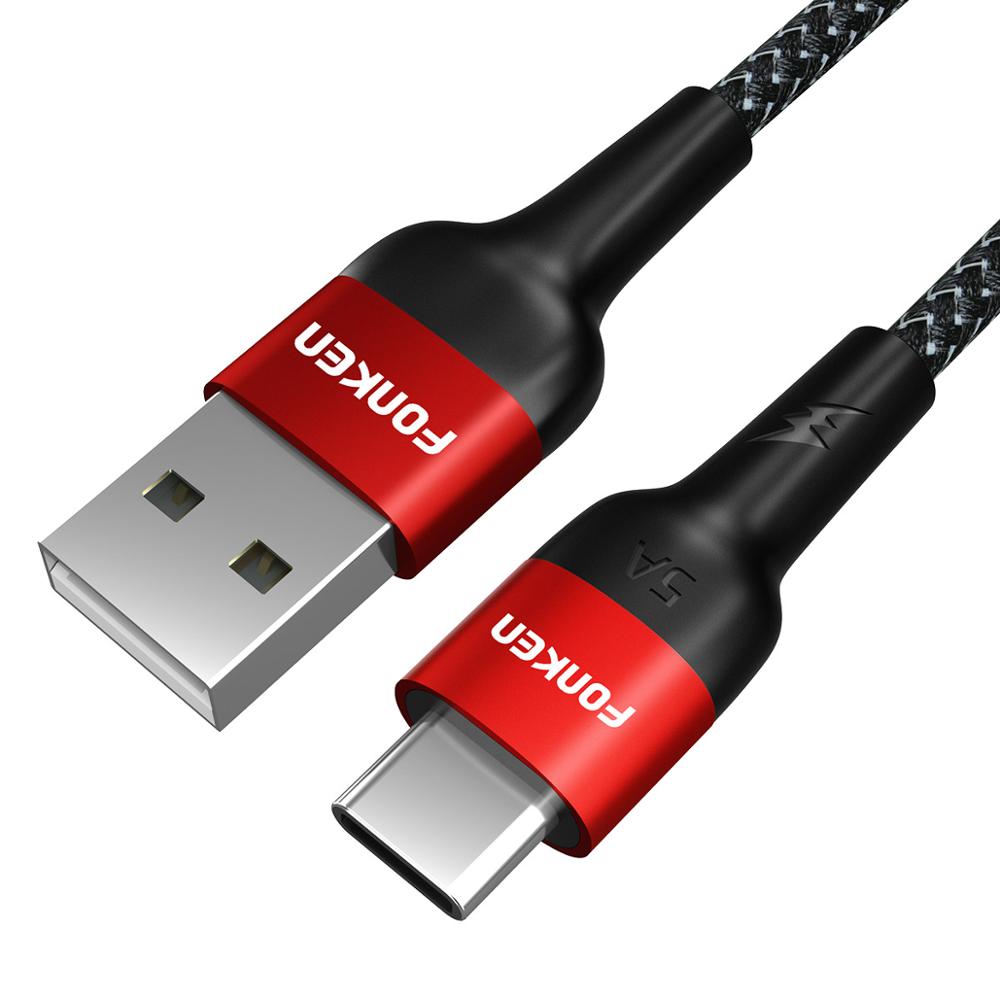 Tipo C Cabo USB 40 FONKEN 2m 5A W Carga Super Rápido USB C Fio SCP QC4.0 QC3.0 Rápida carregador de Carregamento Do Telefone Android-Tipo C Cabo: Red 5A Cable / 30cm