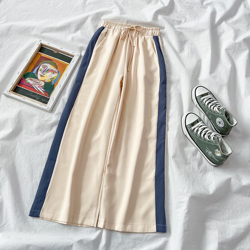 Sleep Bottoms Women Pajama Pants Patchwork Paneled Baggy Cozy Elasticity Ins Sleepwear Wide Leg Trousers Harajuku Comfortable: beige / S