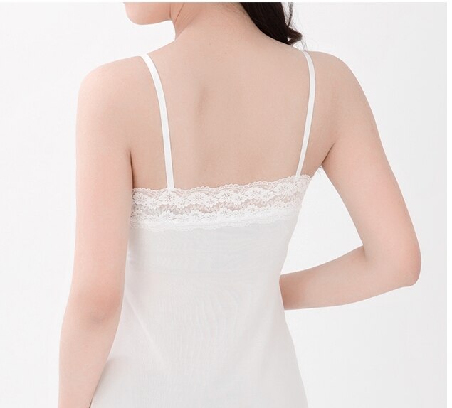 Summer Milk Silk Lace Sexy spaghetti Strap Basic All-match Slips White Black Color All-match Slips Underdress