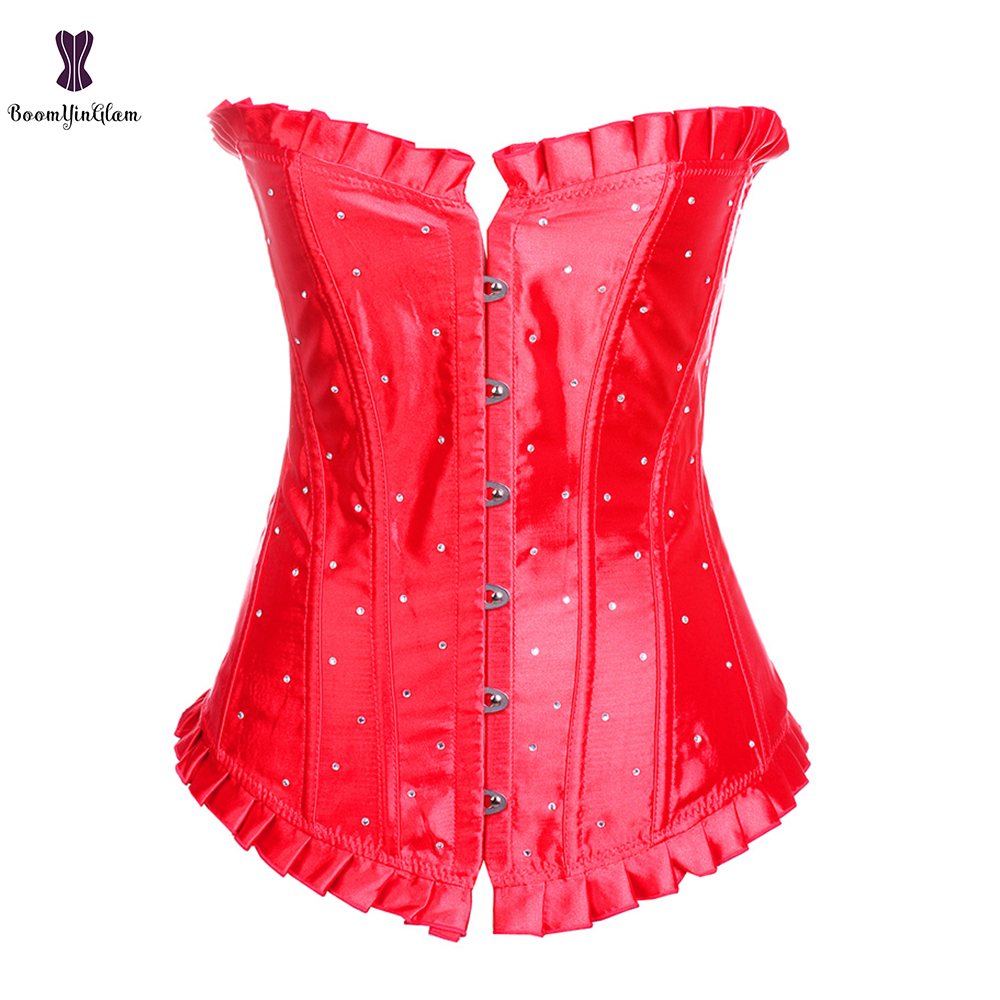 Satin Corset pas cher prix Bustier Droshipping surbuste Korsett pour les femmes grande taille gothique Gorset à lacets Korset Outwear: red / M