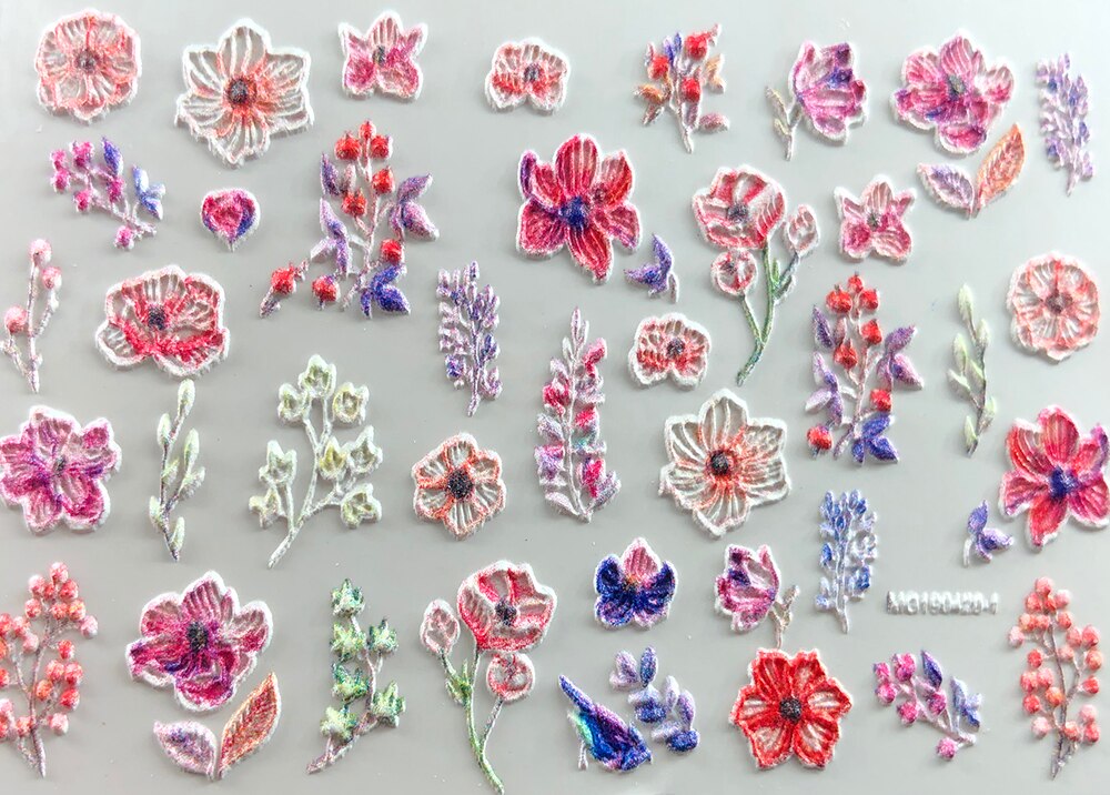 3D Neue Acryl Gravierte Nagel Aufkleber Blau &Ampere; Rosa Blume Schmetterling Wasser Decals Empaistic Nagel Wasser Rutsche Abziehbilder Z0302: 13