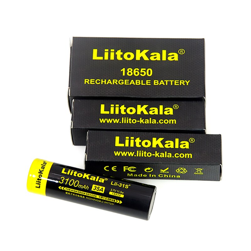 LiitoKala-batería de ion de litio para dispositivos de alto drenaje, pila de 20 piezas 18650, 3,7 V, 3100mA, 35A, 1-Lii-31S