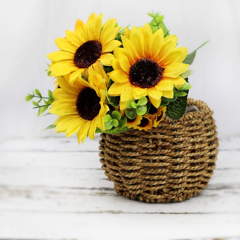 7 grener/bukett gul silke solsikke bukett vakker kunstig blomst tusenfryd hode til bryllup bursdagsfest hjemme hage deco