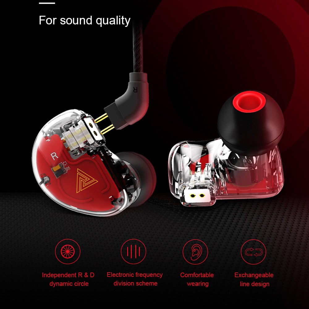 QKZ VK5 Wired Earphone with Mic 4 Unit Moving Ring Heavy Bass In-ear Headset 3.5mm Jack Headphone for Phone PC Laptop MP3 MP4