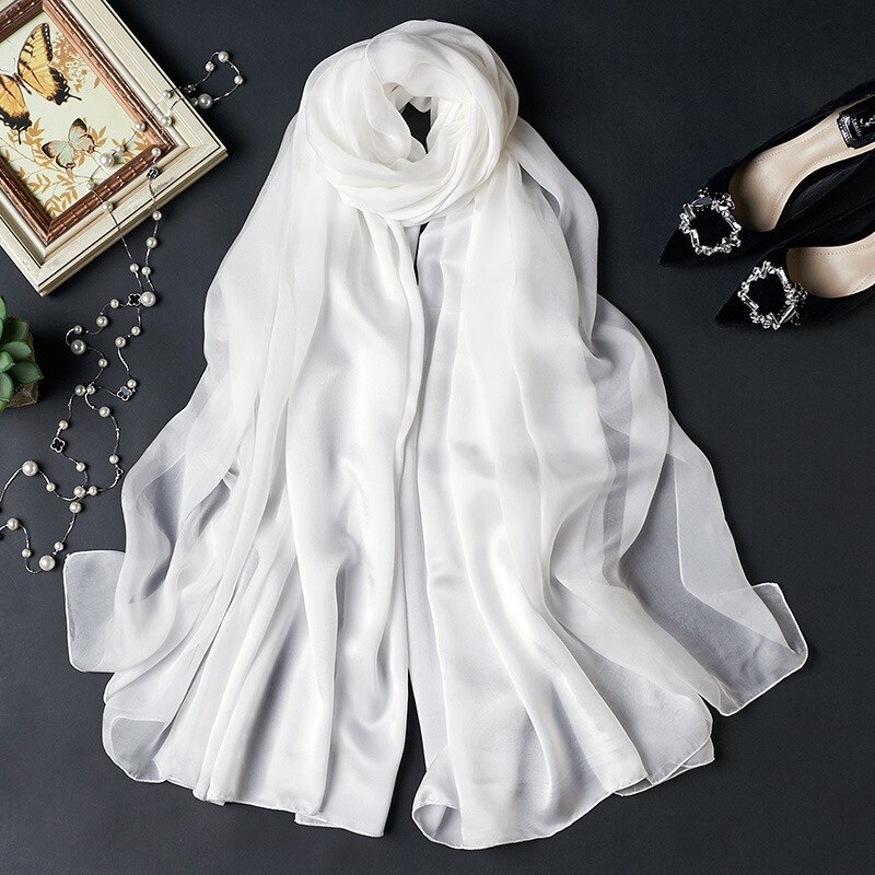 Kvast tørklæde dame bomuld twill sjal efterår vinter gradientfarve varme tørklæder kvinde hvid: Hvid