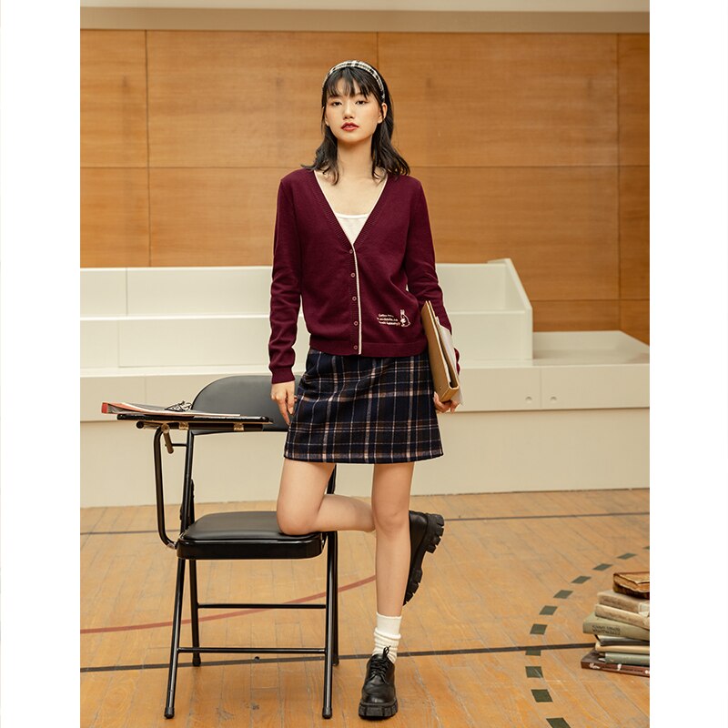 INMAN Otoño Invierno literatura a rayas a cuadros de lana textura mujer falda