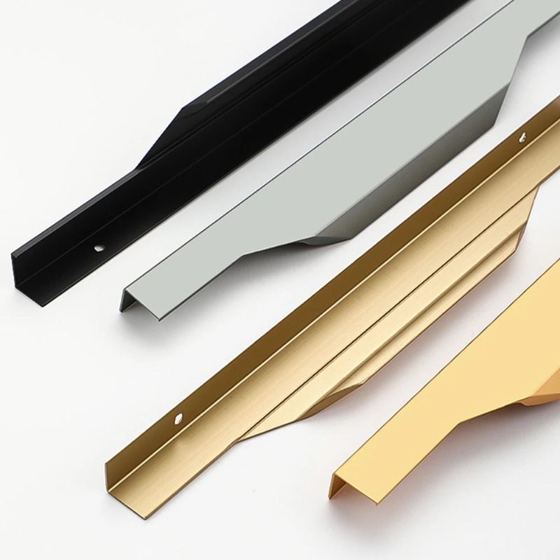 Invisible Long Handle Aluminum Alloy Kitchen Cabinet Handles Black Cupboard Wardrobe Door Handle Hidden Handles for Furniture