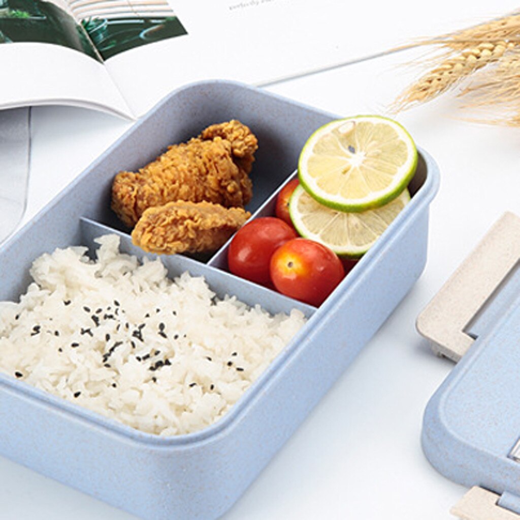 Draagbare Gezonde Materiaal Lunchbox 3 Layer Tarwe Stro Bento Dozen Magnetron Servies Voedsel Opslag Container #15