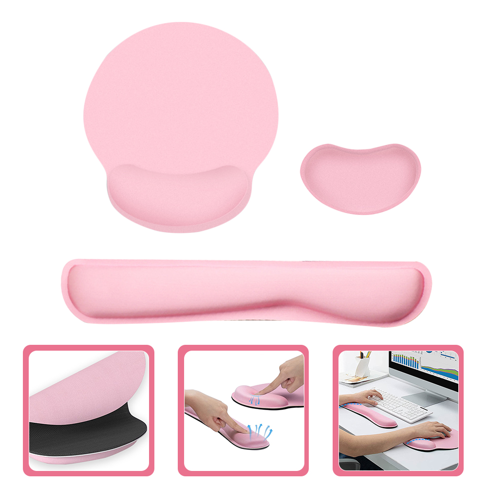 Mouse Pad for Laptop Three Piece Set Ergonomic Keyboard Wrist Rest Base Support Pink with