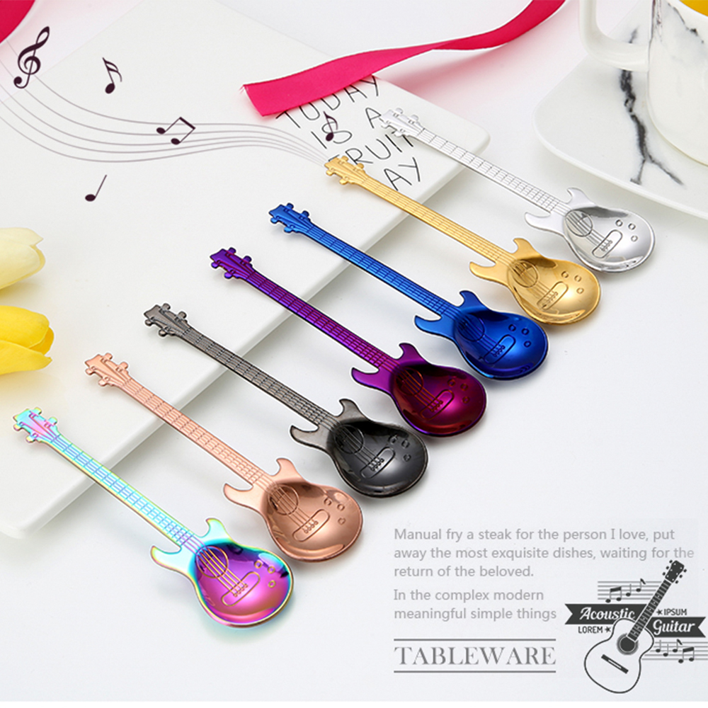 Stainless Steel guitar Spoon Long Handle Home Kitchen Tableware Flatware Ice Cream Dessert Spoons Small Tea Coffee Spoon