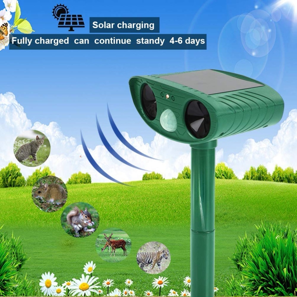 Waterproof Ultrasonic Animal Repeller Ultrasonic Solar Powered Repellent With Motion Sensor And Red Flashing Lights For Outdoo