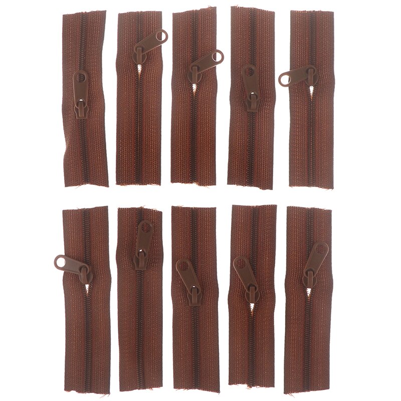 10Pcs/lot Mini Zipper Doll Dress Zipper 10cm Handmade Craft Sewing DIY Accessories Scrapbooking Garment Applique: Coffee