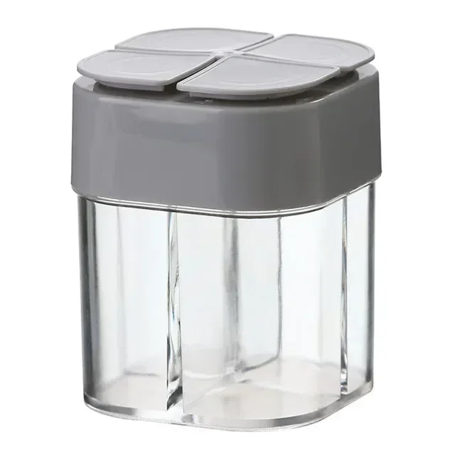 4-in-1 Plastic Transparent Salt Pepper Shaker Spice Dispenser 4 Compartment BBQ Camping Seasoning Jar with Lids for Cooking: Red