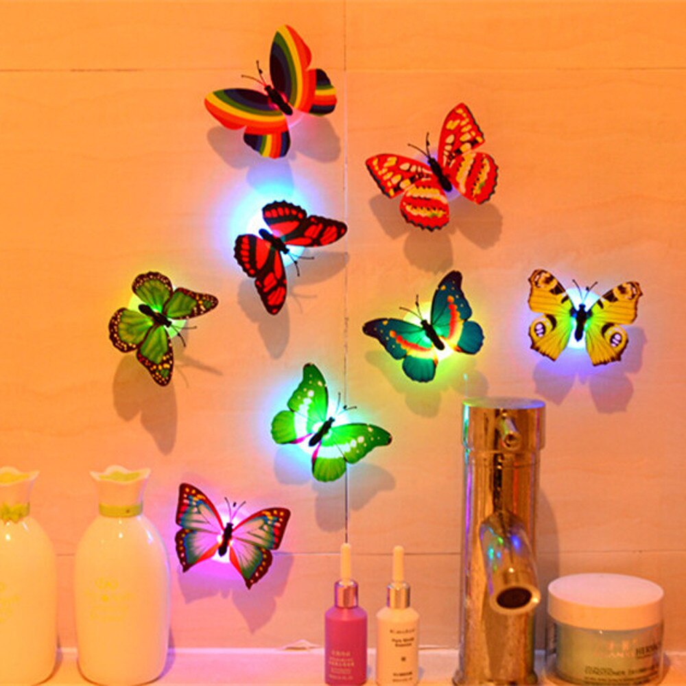# 10 stk wallstickers sommerfugl led lys wallstickers hus dekoration led nat lys smuk 3d wall sticker til soveværelse: Default Title