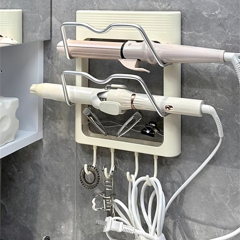 Hårtorkshållare väggmonterad hårtorksförvaringsorganisatör med hyllkrokar multifunktionell borrfri hushållsförvaringshylla