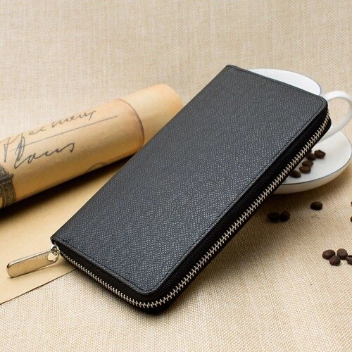 Men's Bag Long Men's Wallet Zipper: Black