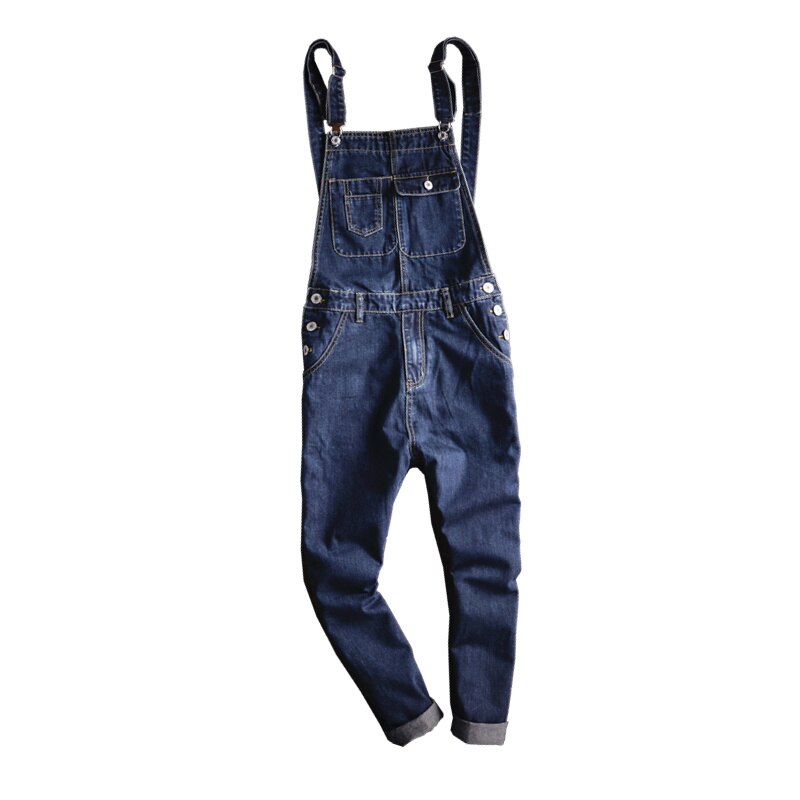 Plus Size Jean Jumpsuit for Men Spring Summer Moto Biker Strap Suspender Ankle Trousers Bib Overalls Denim Overisze Pocket: M