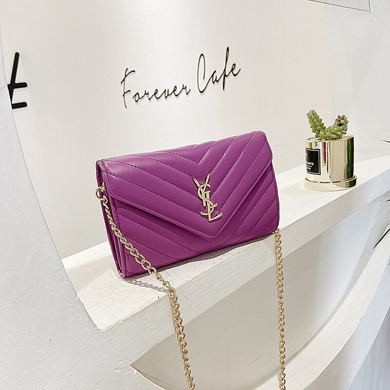 Nova marca de luxo bolsa de corrente feminina um ombro mensageiro saco moda estilo ocidental carteiro saco elegante diamante mini: ROXO
