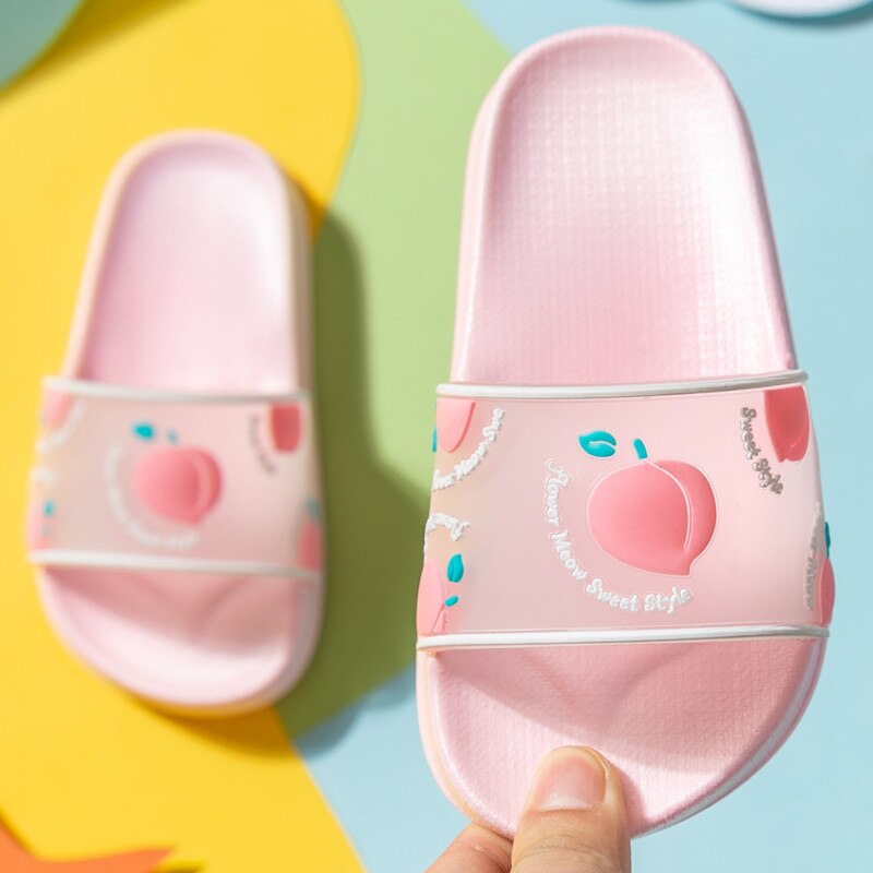 Cute Slippers for Boy Girl Princess Beach Shoes Summer Toddler Kids Fruit Pattern Indoor Baby Slippers PVC Cartoon Kids Slippers: Pink / 24