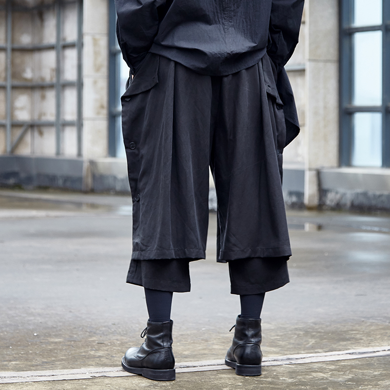 Mannelijke Japan Streetwear Hip Hop Punk Gothic Harem Kimono Broek Mannen Vrouwen Twee Slijtage Stijl Losse Ongedwongen Wijde Pijpen Broek rok Broek