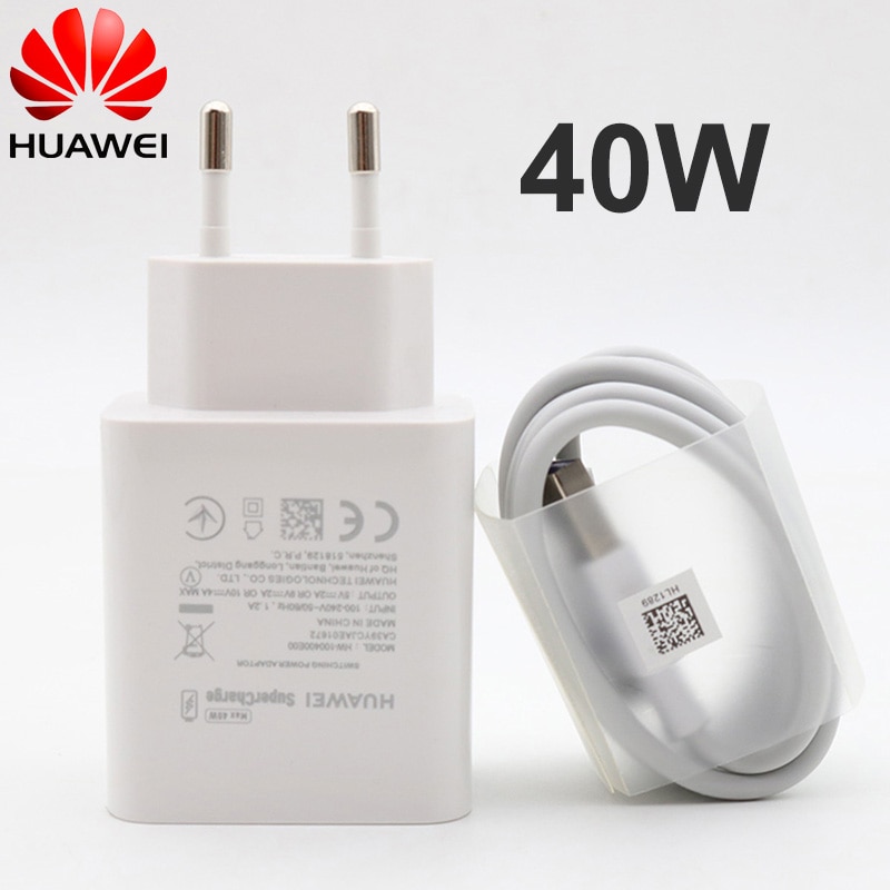 Huawei Charger 40W Original 10V4A Supercharge EU Charge adapter 5A USB type c cable for nova 5 5t 5 pro mate 30 pro p20 p30 pro