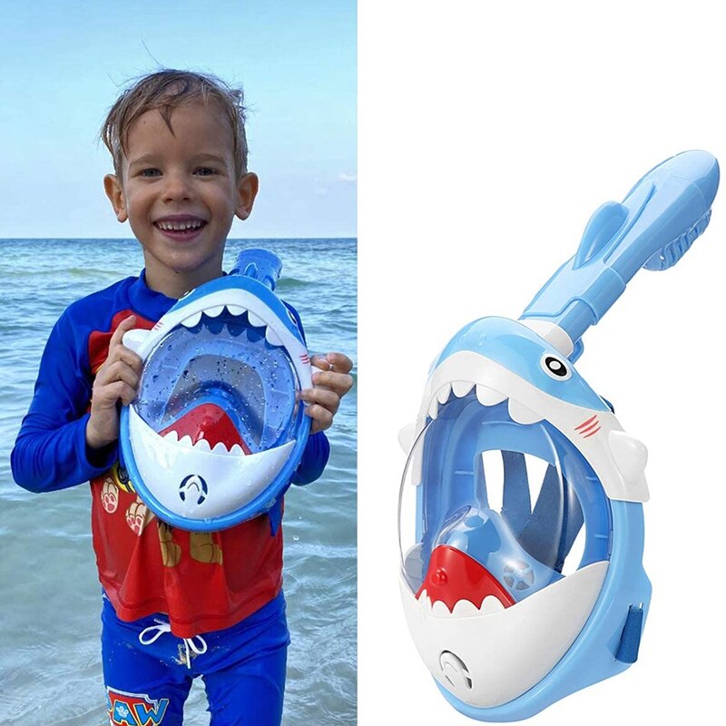 Barn snorkel maske full ansikt sammenleggbar 180 grader panoramautsikt snorkel maske anti tåke anti lekk snorkel for barn blå