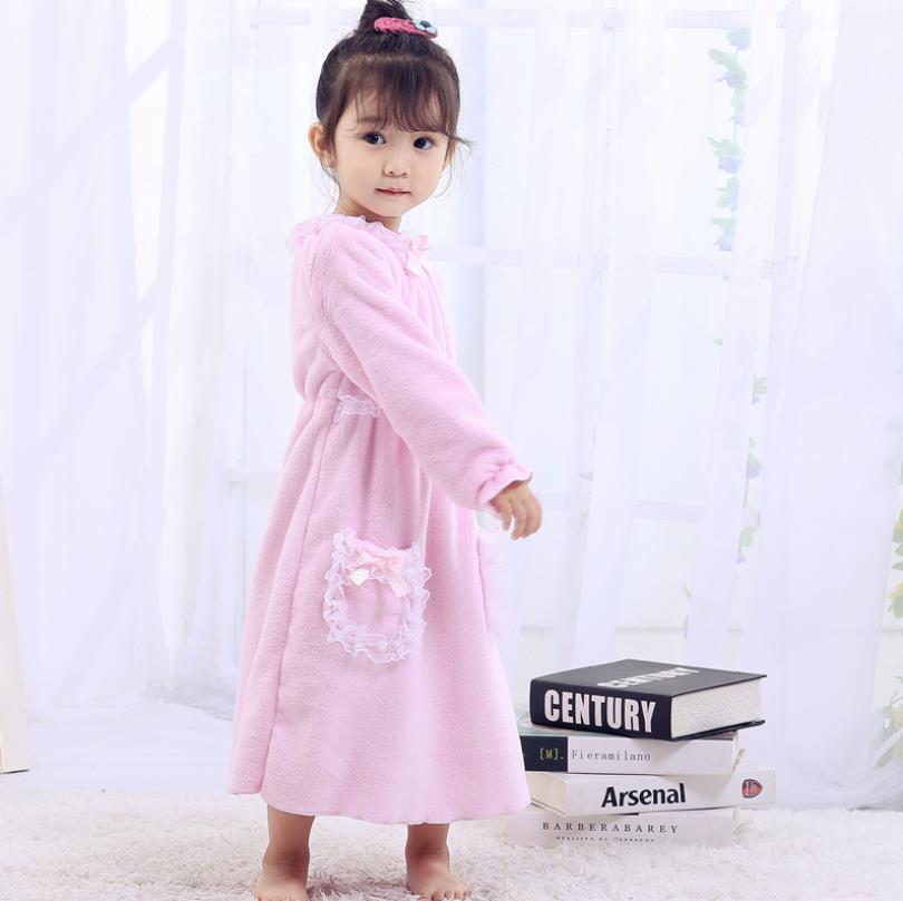 Camisones gruesos de franela para niña, ropa de dormir de buena , con lazo de encaje, para el hogar, ws162