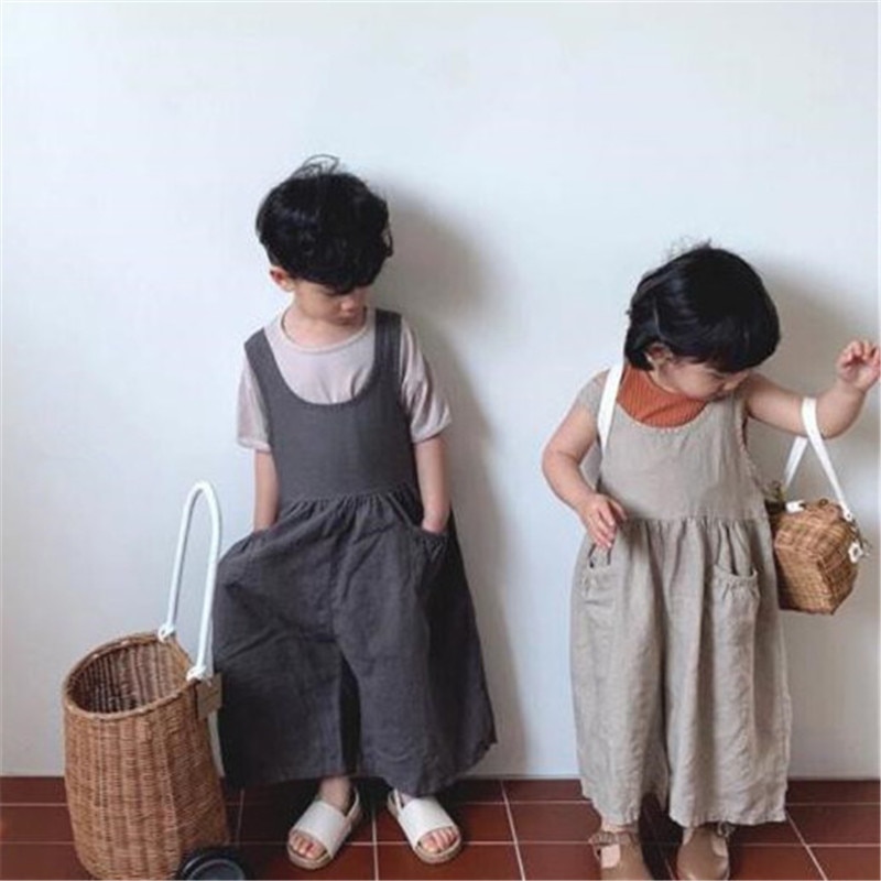Drenge og piger bomuldslinned jumpsuit korea baby børn afslappet løs buksespædbørn klatringstøj små børn romper