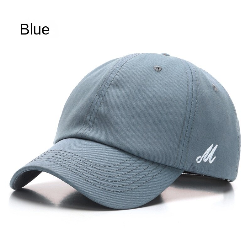 Moda masculina 100% algodão boné de beisebol para mulher letra m bordado viseiras chapéu unisex casual snapback hip hop chapéus: Azul