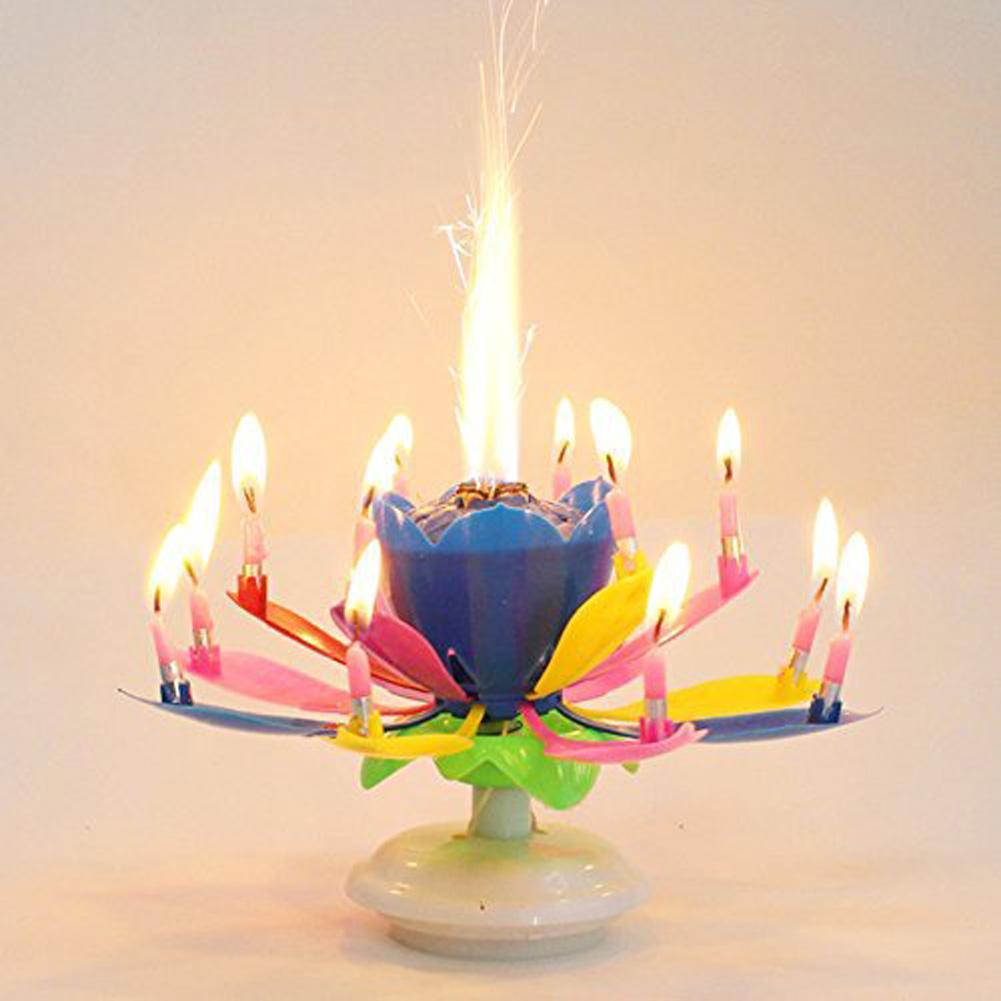 Doppel Schichten Lotus Musical glücklich Geburtstag Kerzen Romantische Blume Licht Kuchen freundlicher Party Musik Hochzeit Party Dekor