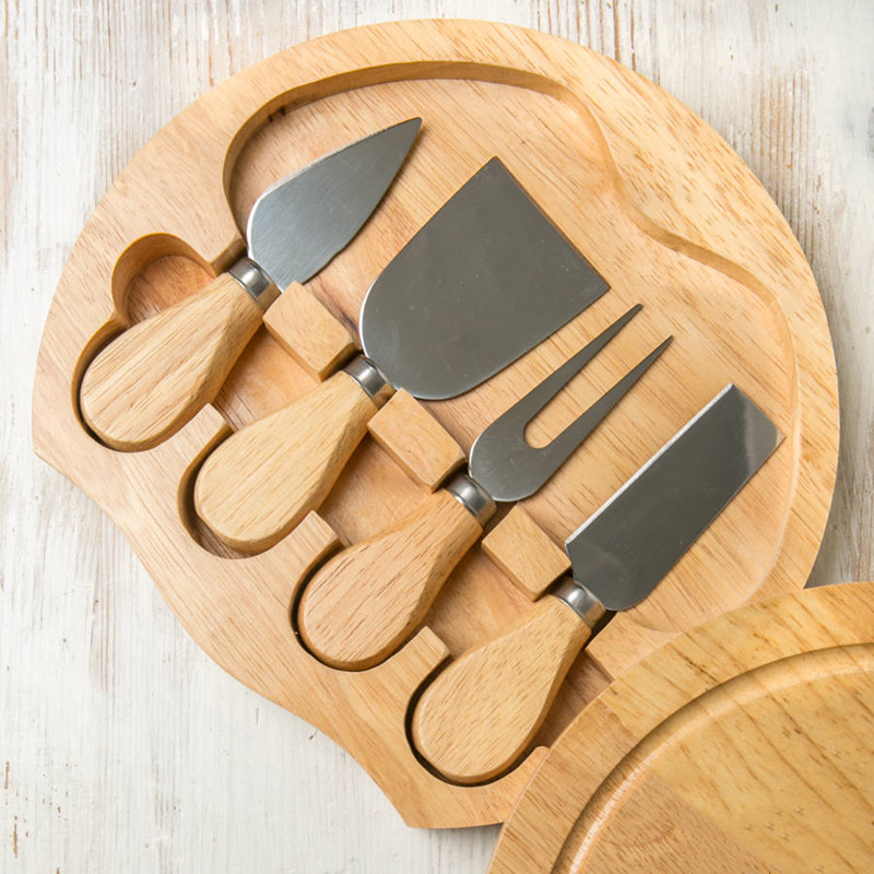 Juego de 4 cuchillos para queso, cubiertos para queso, cortador de queso de acero inoxidable, mango de madera, Mini cuchillo, cuchillo para mantequilla, espátula, tenedor